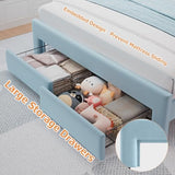 Twin Upholstered LED Bed Frame with Storage Drawer and Adjustable Chic Double Wavy Headboard, Velvet Princess Platform Bed for Kids/Girls, Solid Wood Slats Support, No Box Spring Needed, Beige