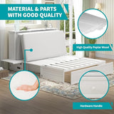 BALUS Murphy Bed Cabinet,Queen Murphy Bed with Tri-fold Mattress & USB Charging Station,Modern Wall Chest Beds with Folding Night Stand Trays and Storage Drawers for Bedroom Living Room,Grey-Blue
