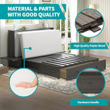 BALUS Murphy Bed Cabinet,Queen Murphy Bed with Tri-fold Mattress & USB Charging Station,Modern Wall Chest Beds with Folding Night Stand Trays and Storage Drawers for Bedroom Living Room,Grey-Blue